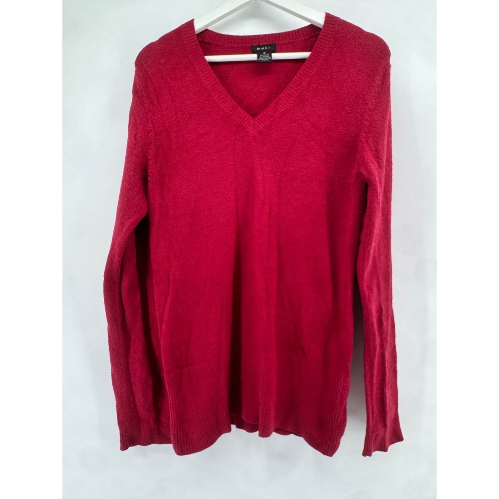 Evie Womens V-Neck Sweater Red Textured Knit Long Sleeve Pullover Size M